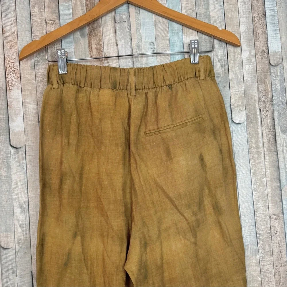 Zara XS Ombre Dip Tie Dye Linen Blend Pull On Trousers Pants Mustard Yellow Grey